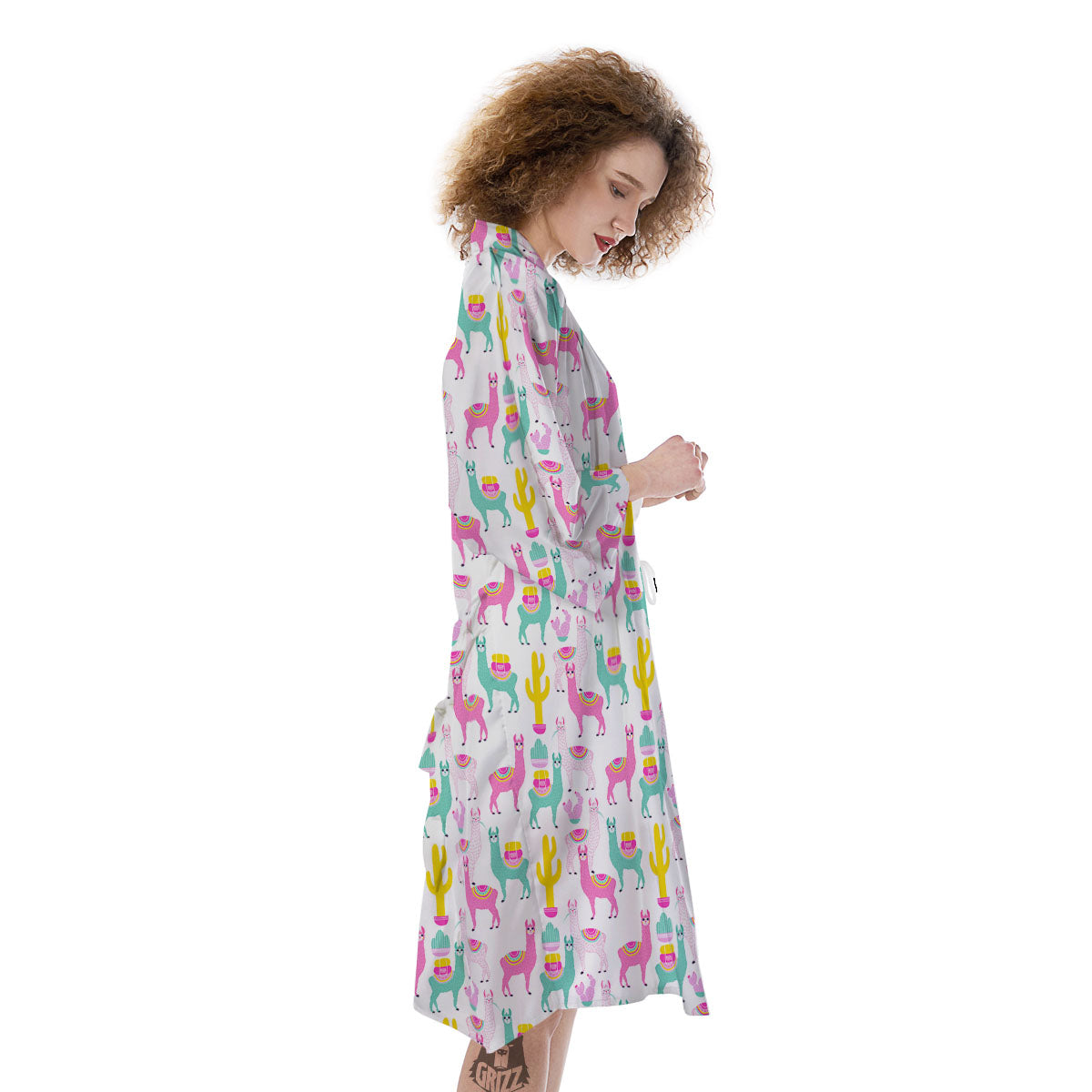 Llama And Cartoon Cactus Print Pattern Kimono-grizzshop
