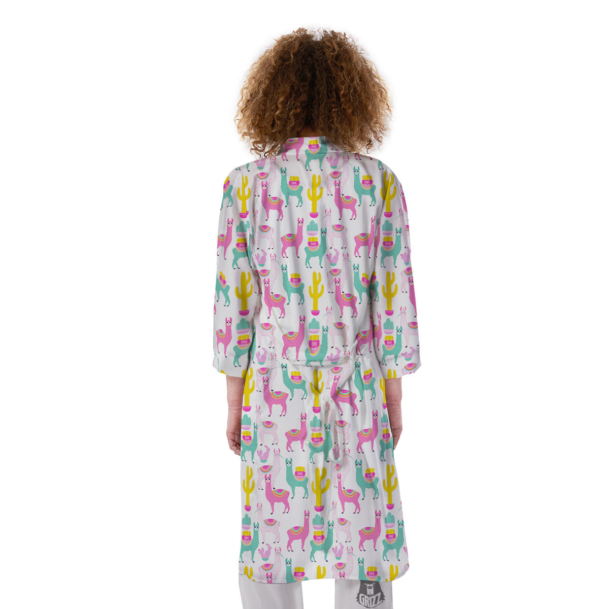 Llama And Cartoon Cactus Print Pattern Kimono-grizzshop