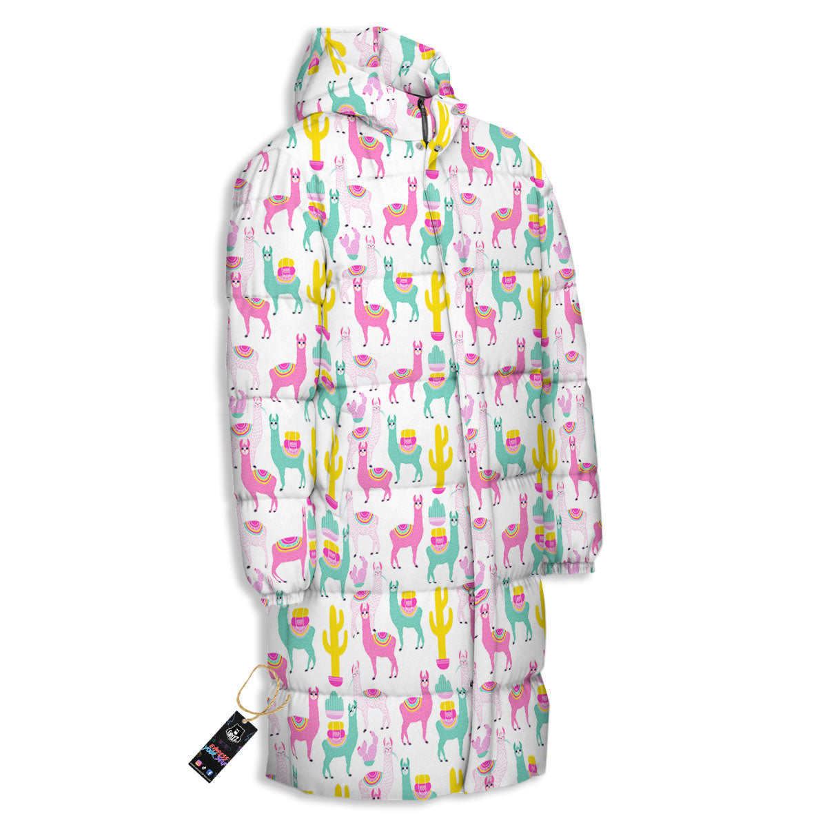 Llama And Cartoon Cactus Print Pattern Long Down Jacket-grizzshop