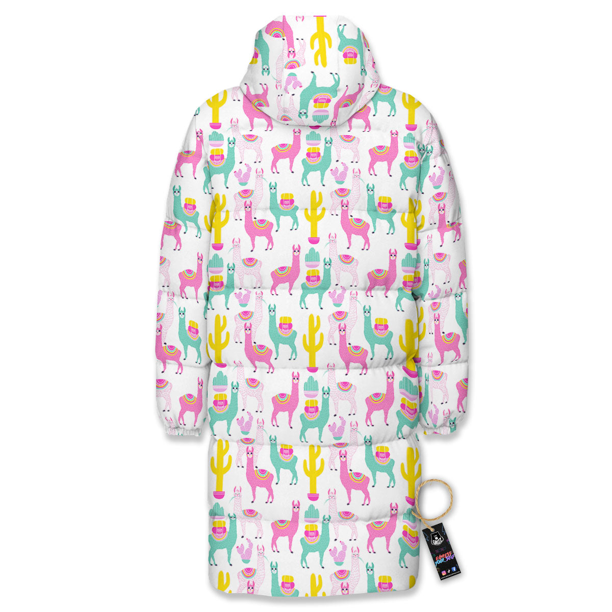 Llama And Cartoon Cactus Print Pattern Long Down Jacket-grizzshop