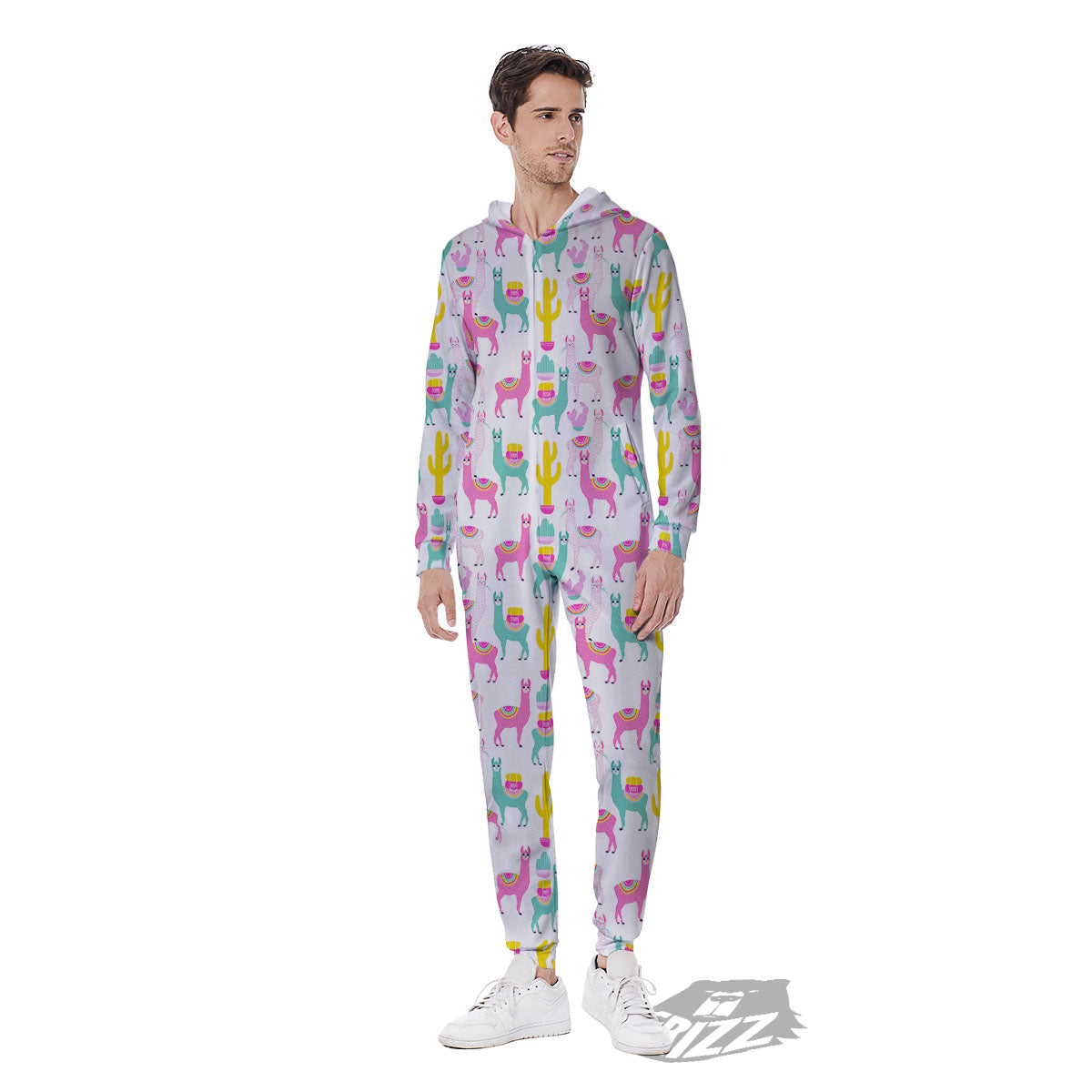 Llama And Cartoon Cactus Print Pattern Men's Jumpsuit-grizzshop
