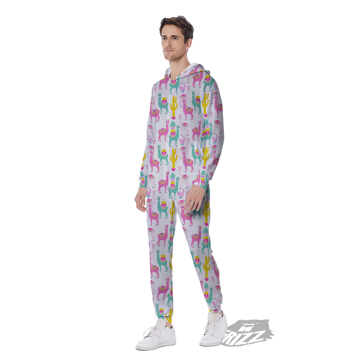 Llama And Cartoon Cactus Print Pattern Men's Jumpsuit-grizzshop