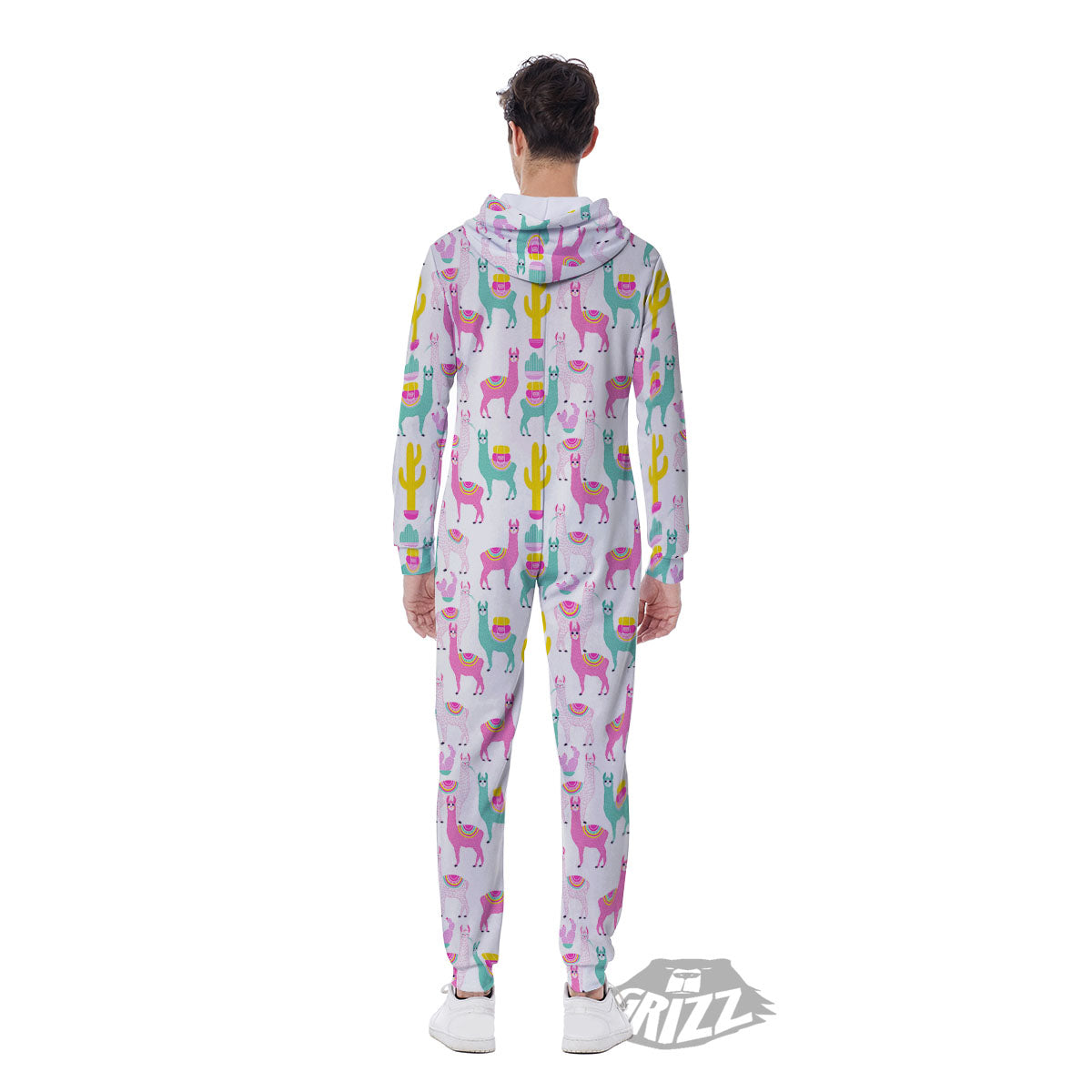 Llama And Cartoon Cactus Print Pattern Men's Jumpsuit-grizzshop