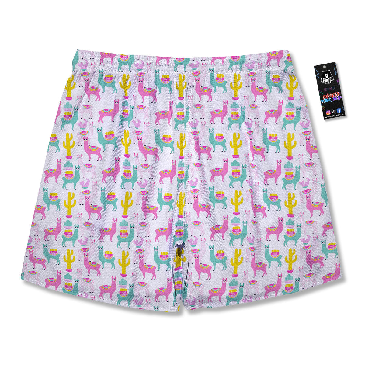 Llama And Cartoon Cactus Print Pattern Men's Running Shorts-grizzshop
