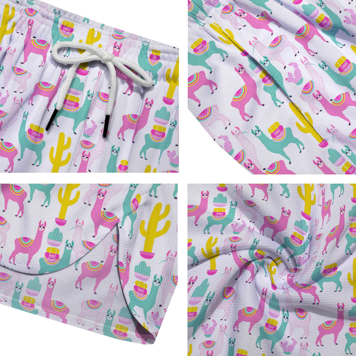 Llama And Cartoon Cactus Print Pattern Men's Running Shorts-grizzshop