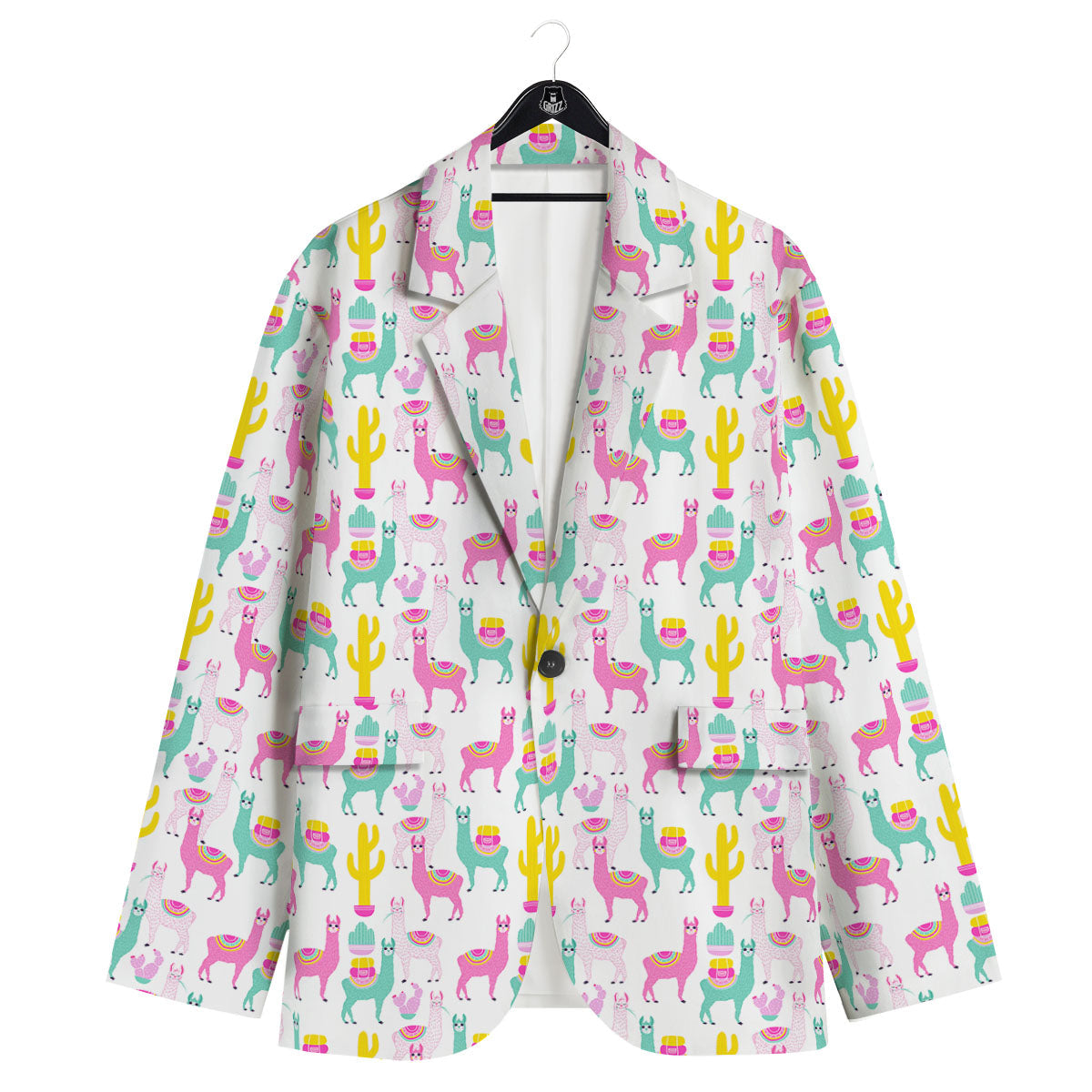 Llama And Cartoon Cactus Print Pattern Men's Sport Coat-grizzshop