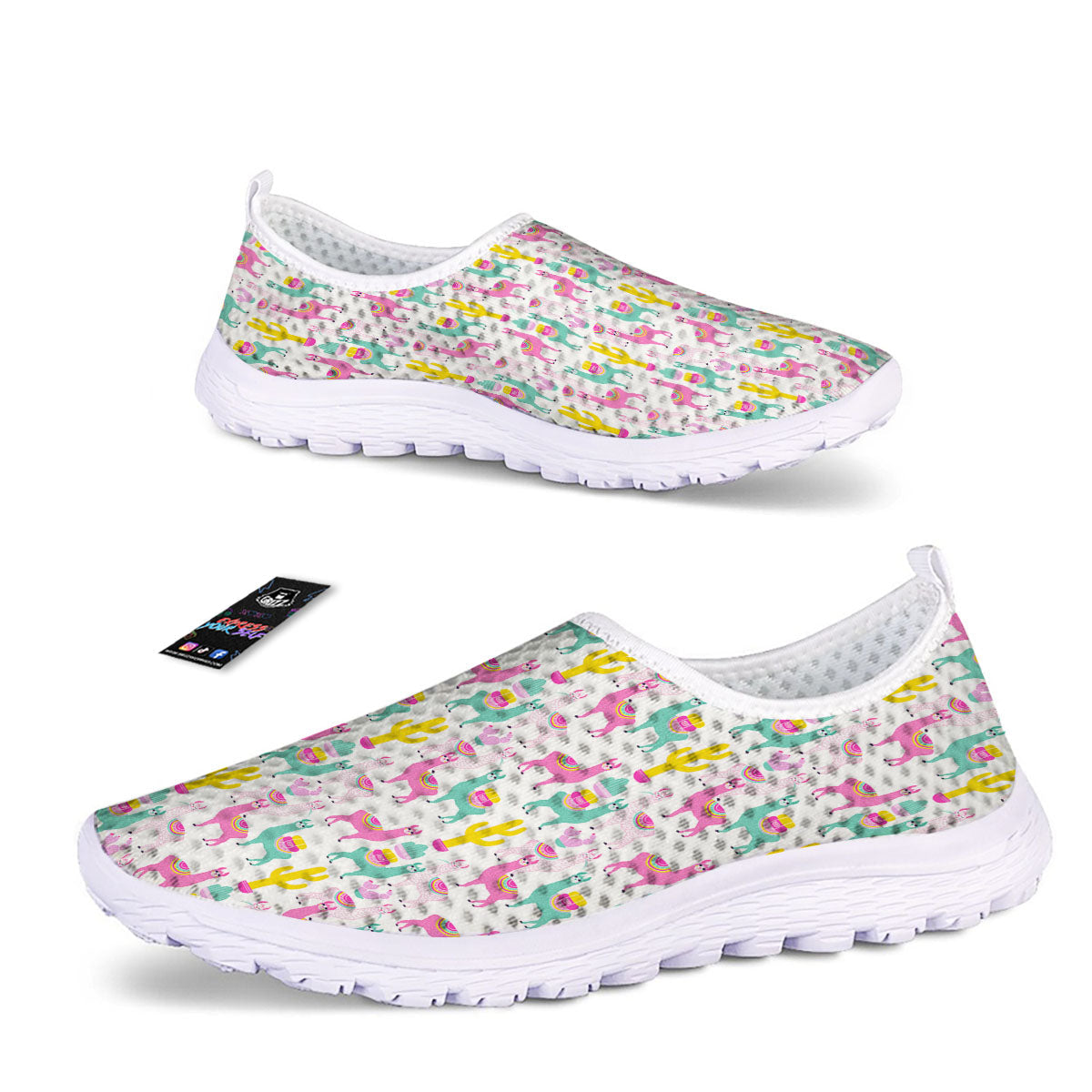 Llama And Cartoon Cactus Print Pattern Nurse Shoes-grizzshop