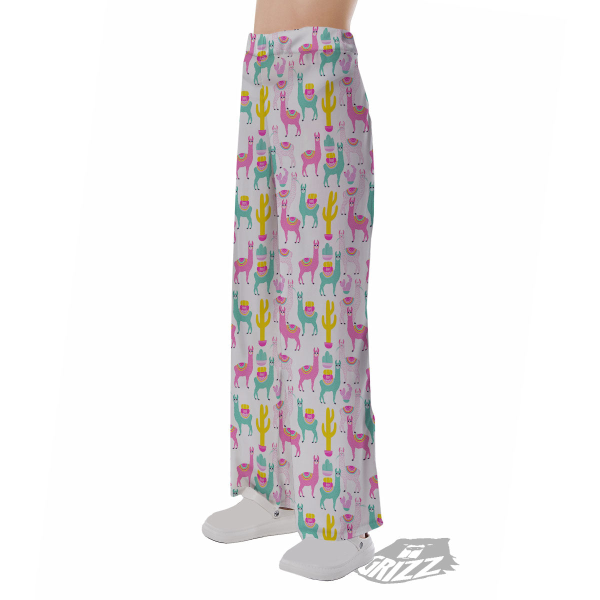 Llama And Cartoon Cactus Print Pattern Pajama Pants-grizzshop
