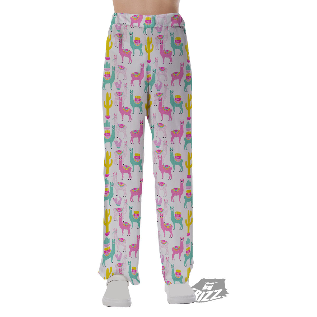 Llama And Cartoon Cactus Print Pattern Pajama Pants-grizzshop