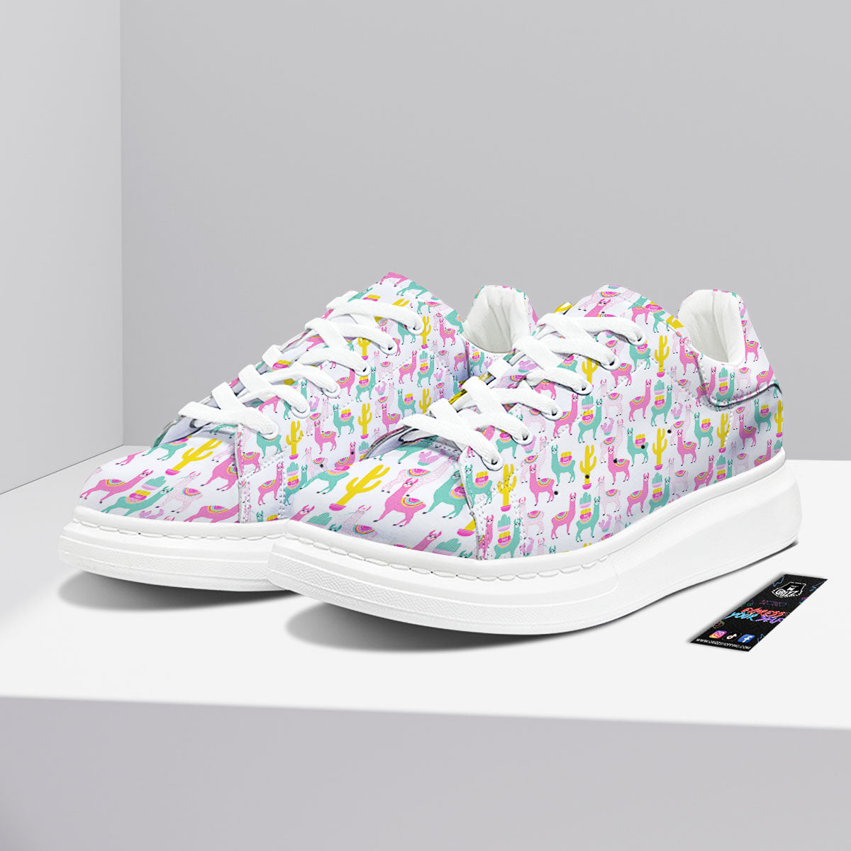 Llama And Cartoon Cactus Print Pattern Platform Shoes-grizzshop