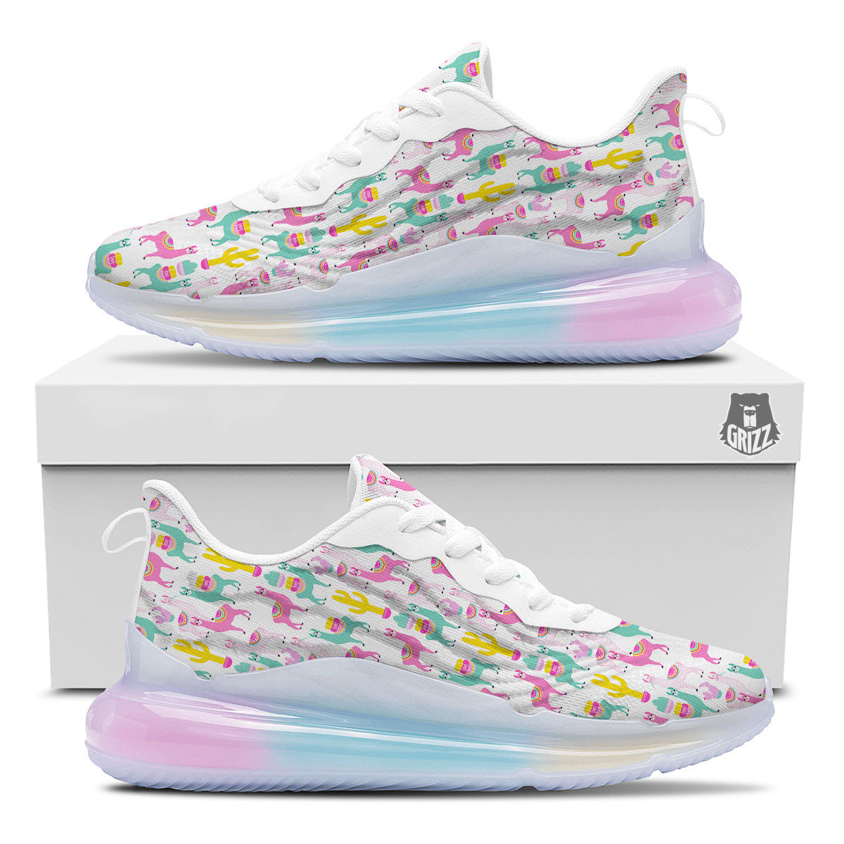 Llama And Cartoon Cactus Print Pattern Running Sneakers-grizzshop