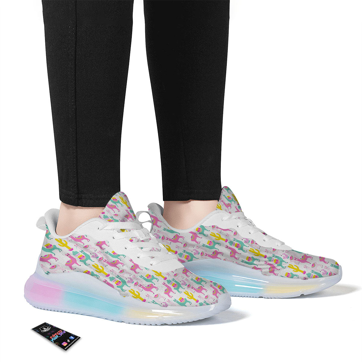 Llama And Cartoon Cactus Print Pattern Running Sneakers-grizzshop