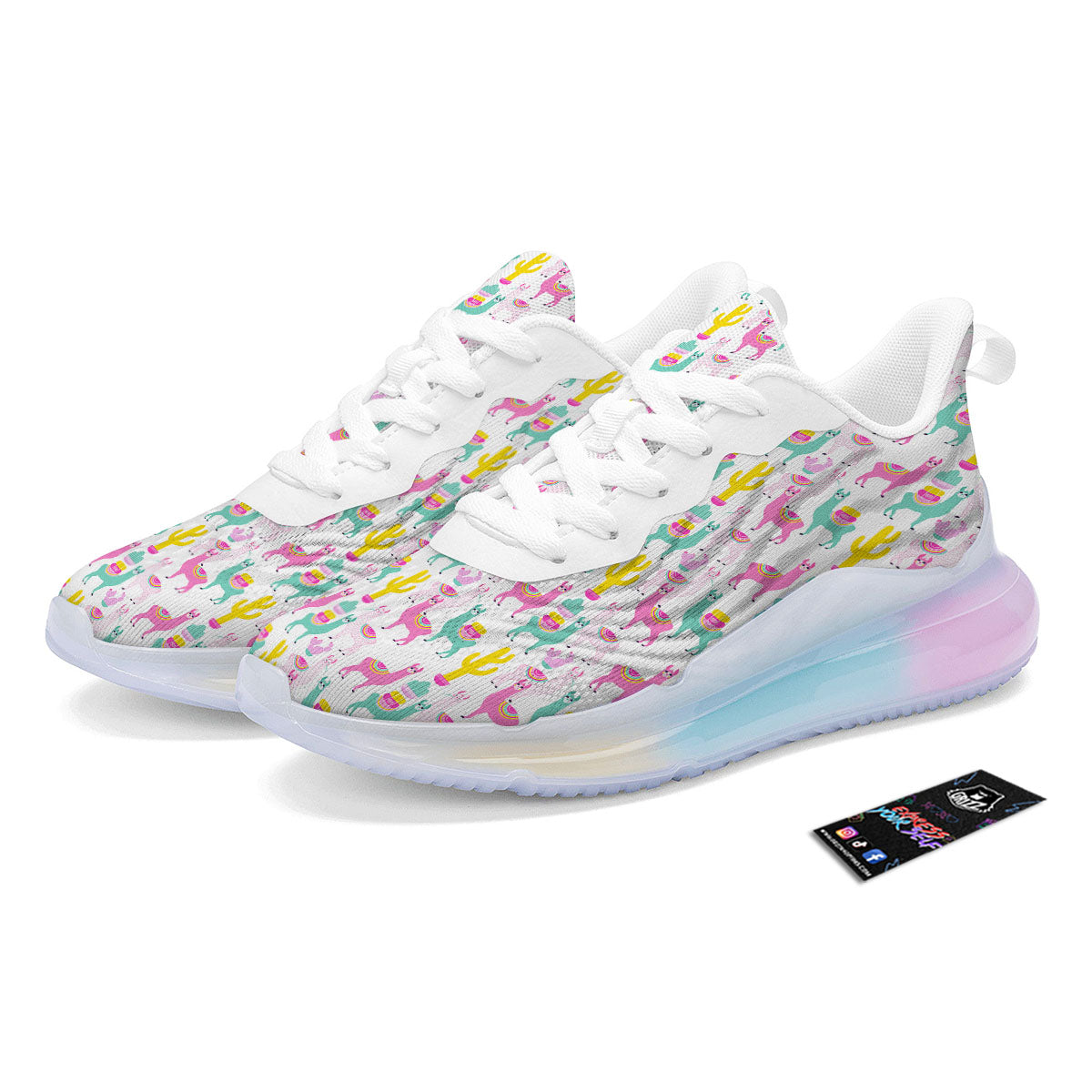Llama And Cartoon Cactus Print Pattern Running Sneakers-grizzshop