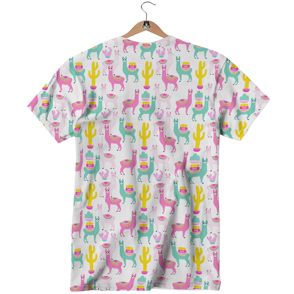 Llama And Cartoon Cactus Print Pattern T-Shirt-grizzshop