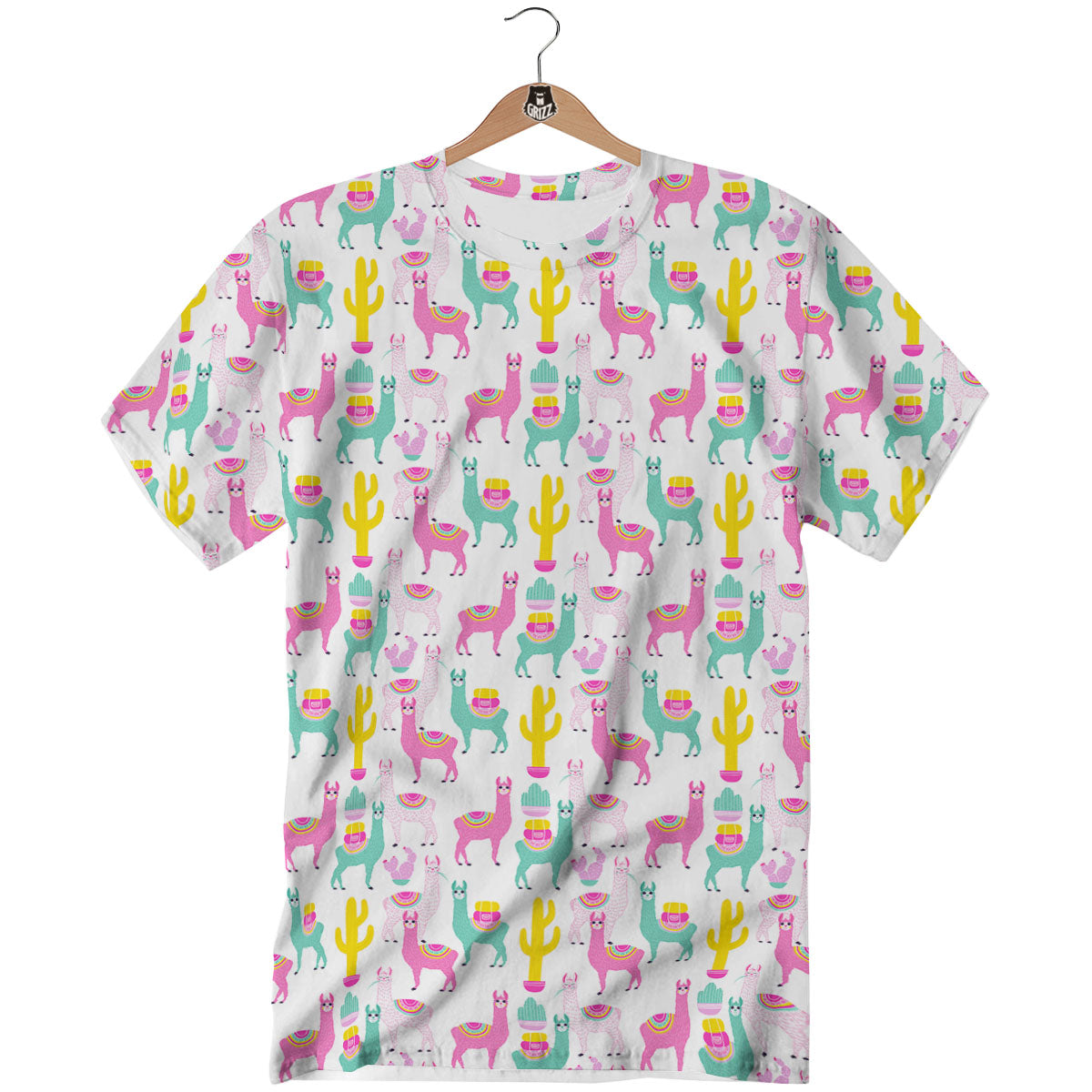 Llama And Cartoon Cactus Print Pattern T-Shirt-grizzshop