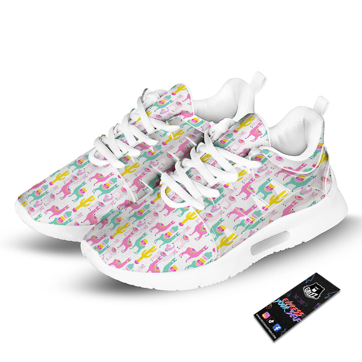 Llama And Cartoon Cactus Print Pattern Tennis Shoes-grizzshop