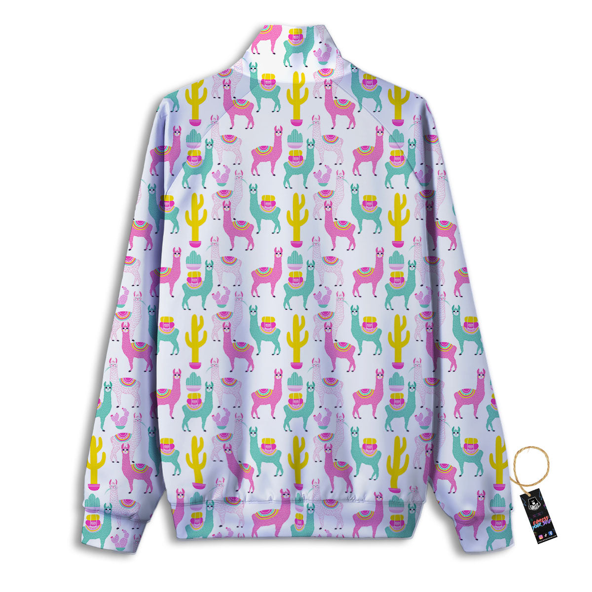 Llama And Cartoon Cactus Print Pattern Track Jacket-grizzshop