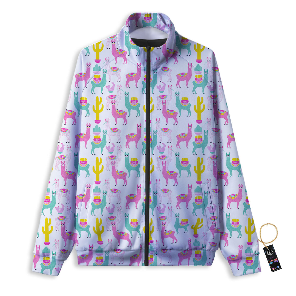 Llama And Cartoon Cactus Print Pattern Track Jacket-grizzshop