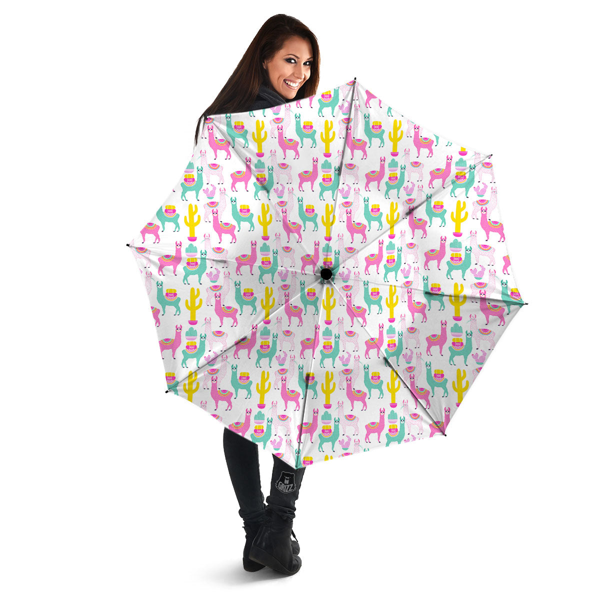 Llama And Cartoon Cactus Print Pattern Umbrella-grizzshop