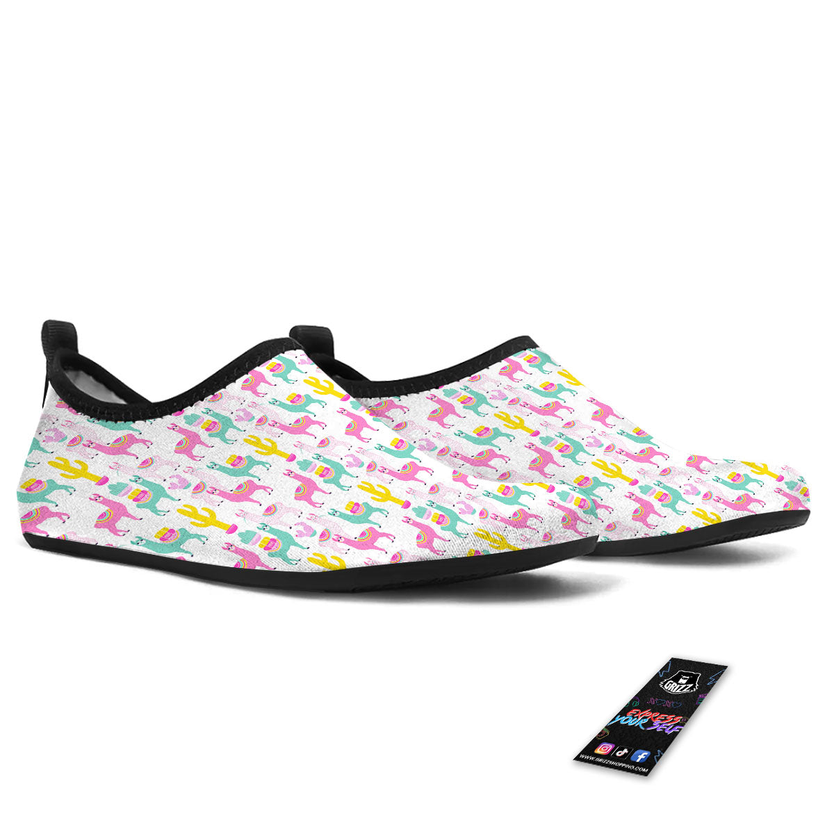 Llama And Cartoon Cactus Print Pattern Water Shoes-grizzshop