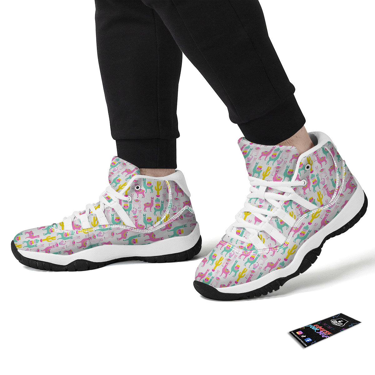 Llama And Cartoon Cactus Print Pattern White Bball Shoes-grizzshop