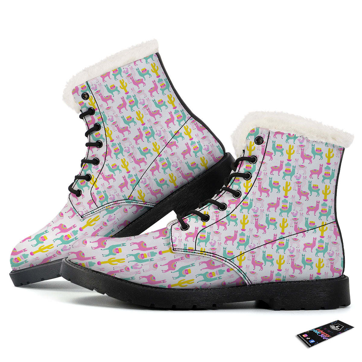 Llama And Cartoon Cactus Print Pattern Winter Boots-grizzshop