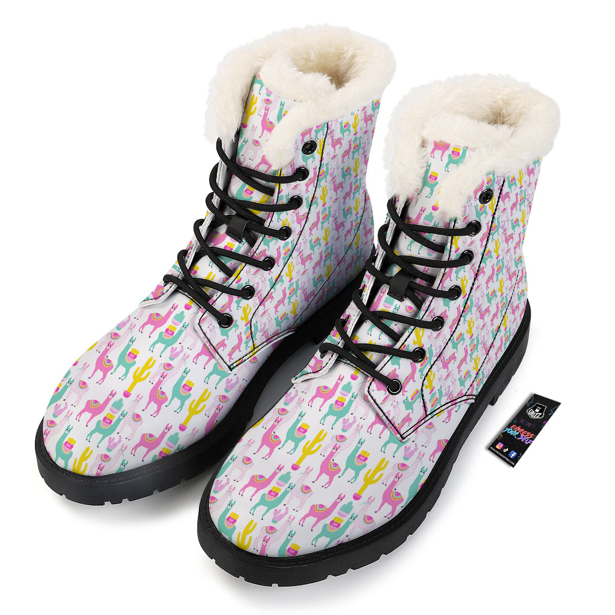 Llama And Cartoon Cactus Print Pattern Winter Boots-grizzshop