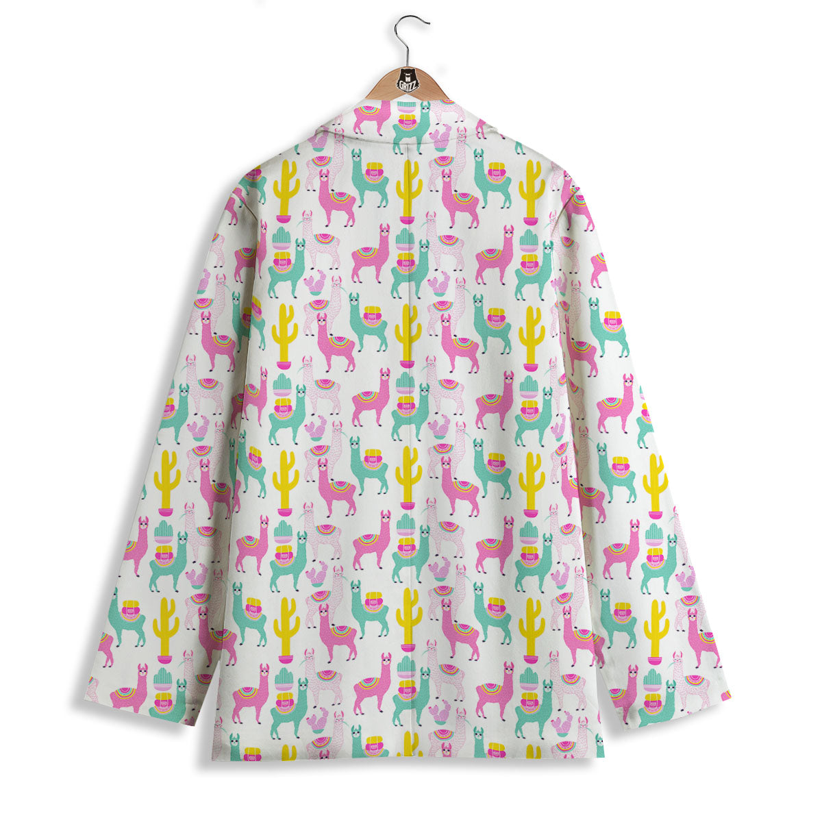 Llama And Cartoon Cactus Print Pattern Women's Blazer-grizzshop