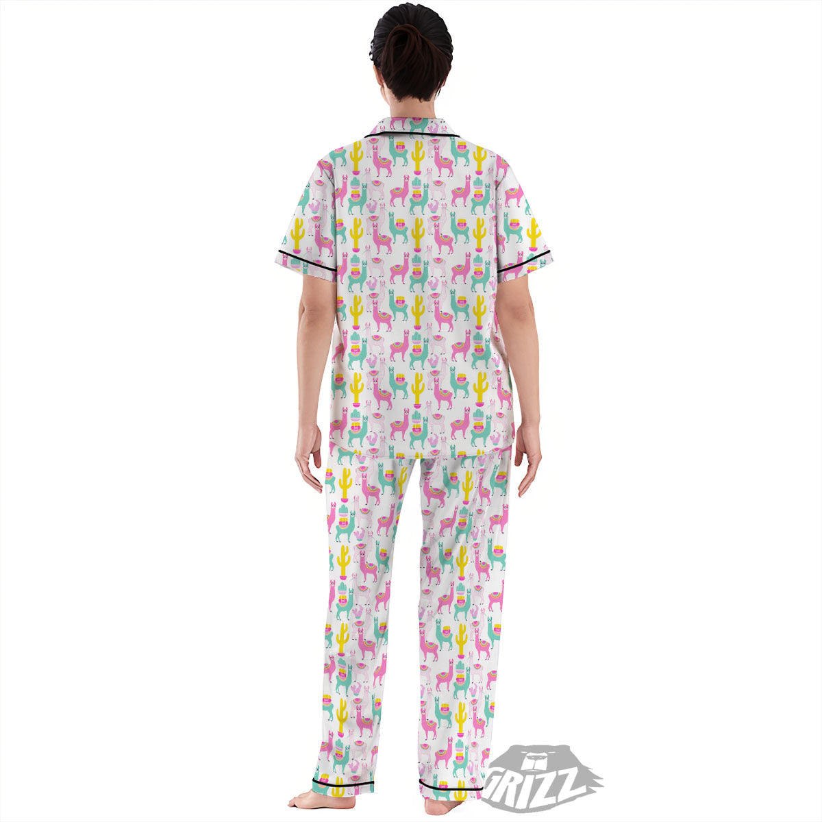 Llama And Cartoon Cactus Print Pattern Women's Pajamas Set-grizzshop