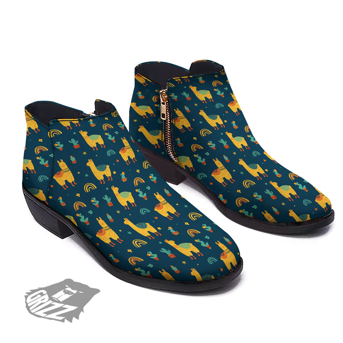 Llama And Cute Cactus Print Pattern Ankle Boots-grizzshop