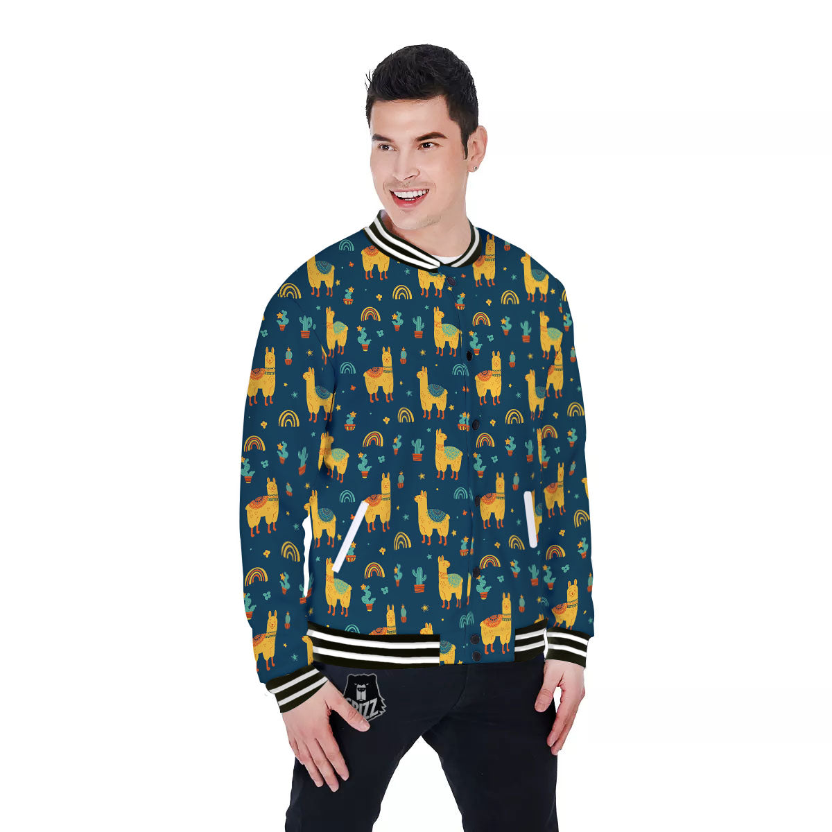 Llama And Cute Cactus Print Pattern Baseball Jacket-grizzshop