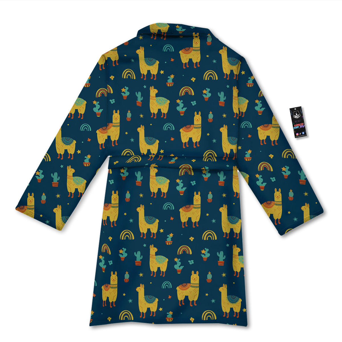 Llama And Cute Cactus Print Pattern Bathrobe-grizzshop