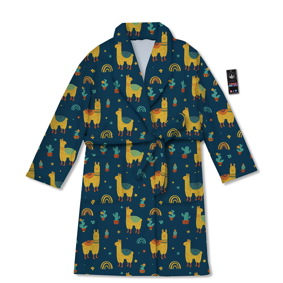 Llama And Cute Cactus Print Pattern Bathrobe-grizzshop