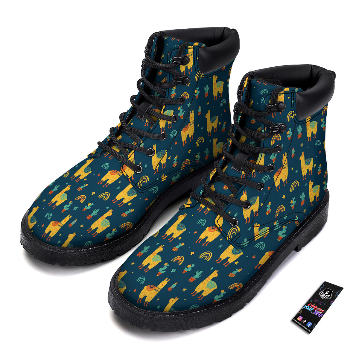 Llama And Cute Cactus Print Pattern Boots-grizzshop