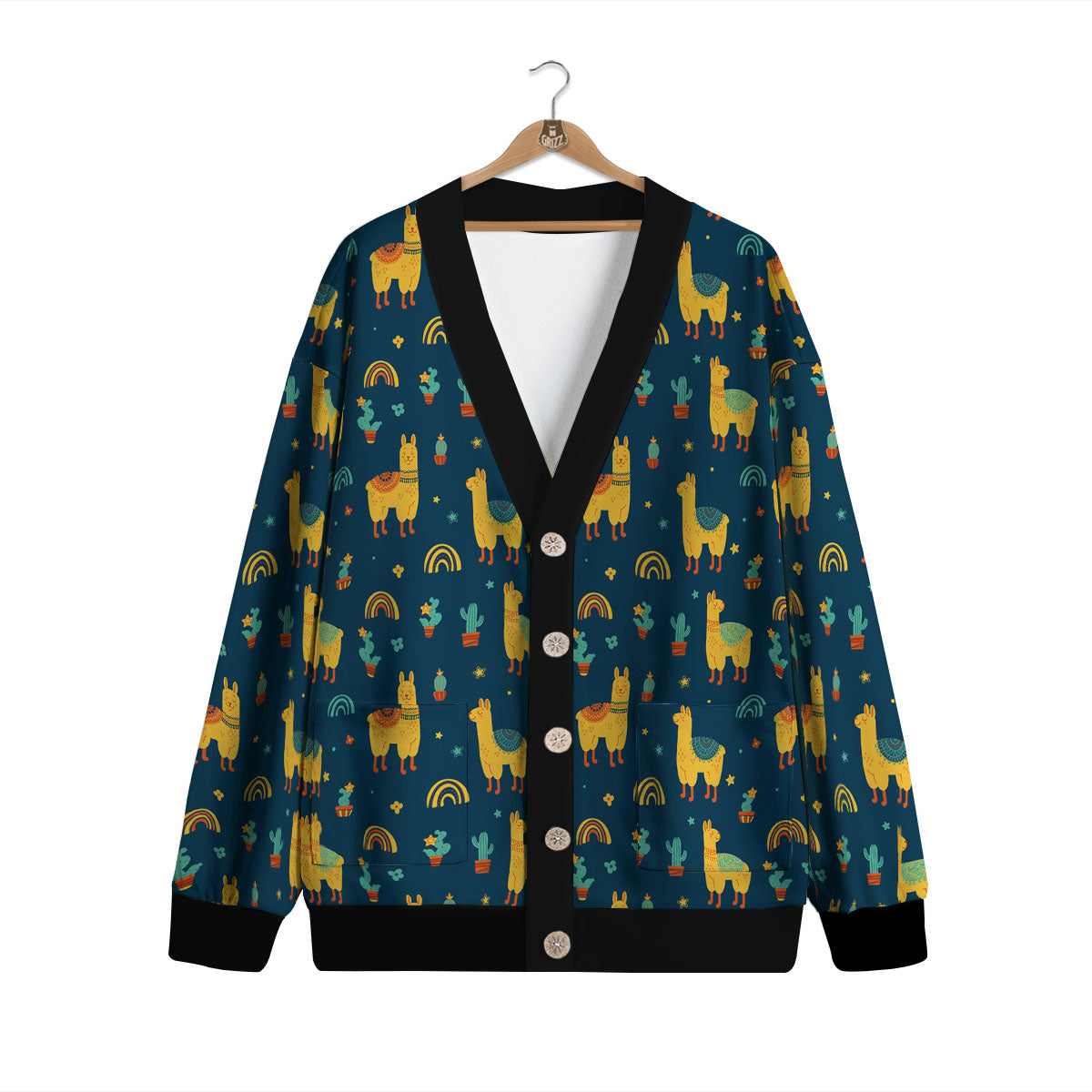 Llama And Cute Cactus Print Pattern Cardigan-grizzshop