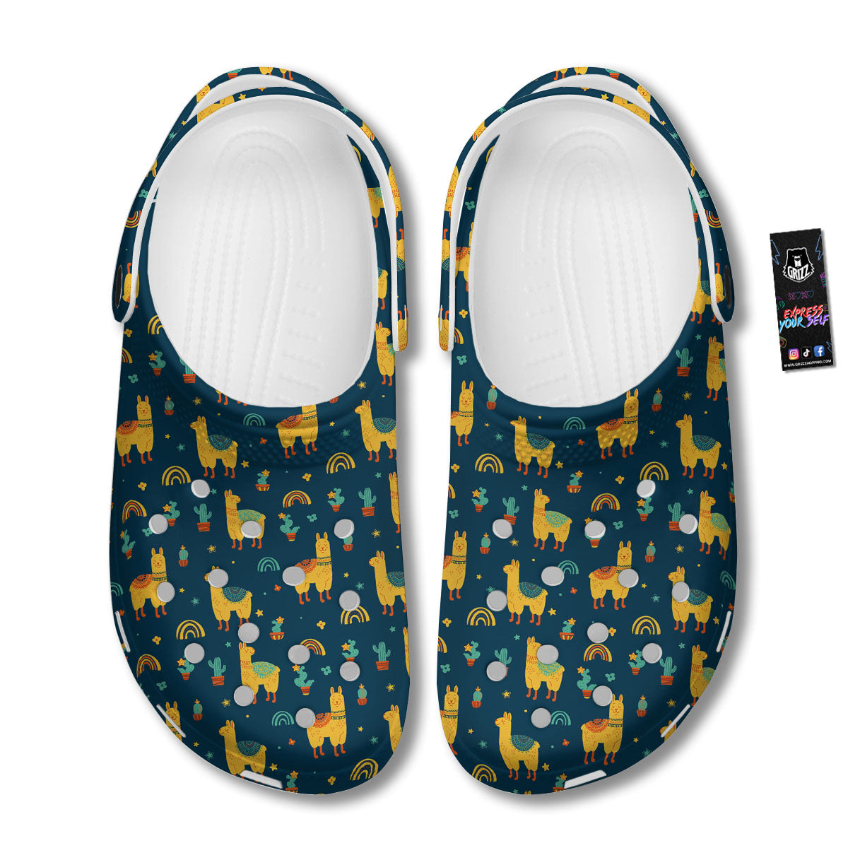 Llama And Cute Cactus Print Pattern Clog-grizzshop