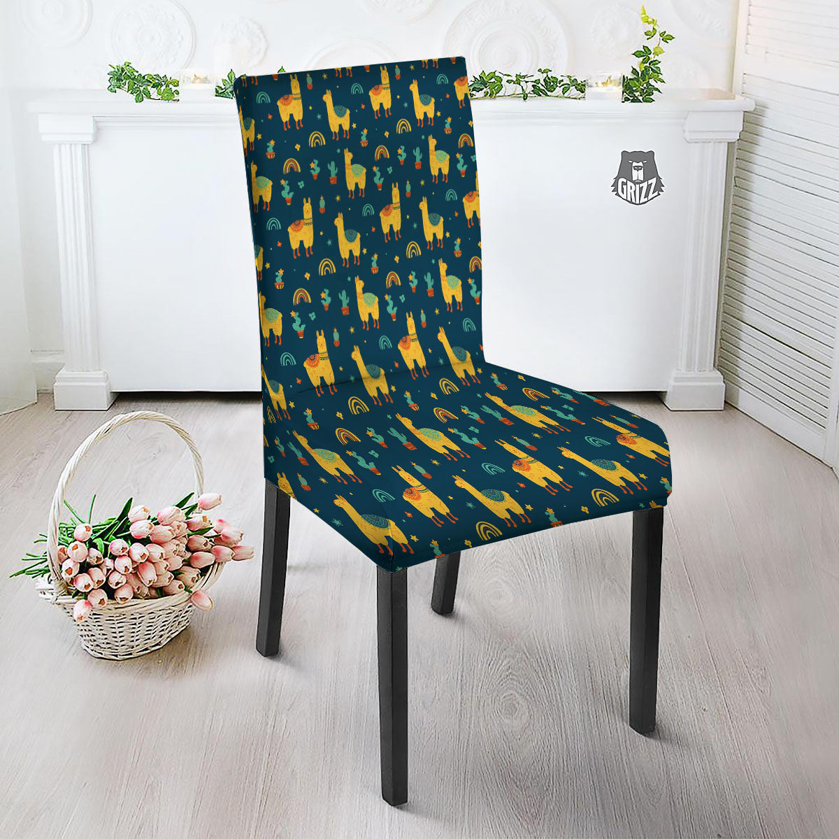 Llama And Cute Cactus Print Pattern Dining Chair Slipcover-grizzshop
