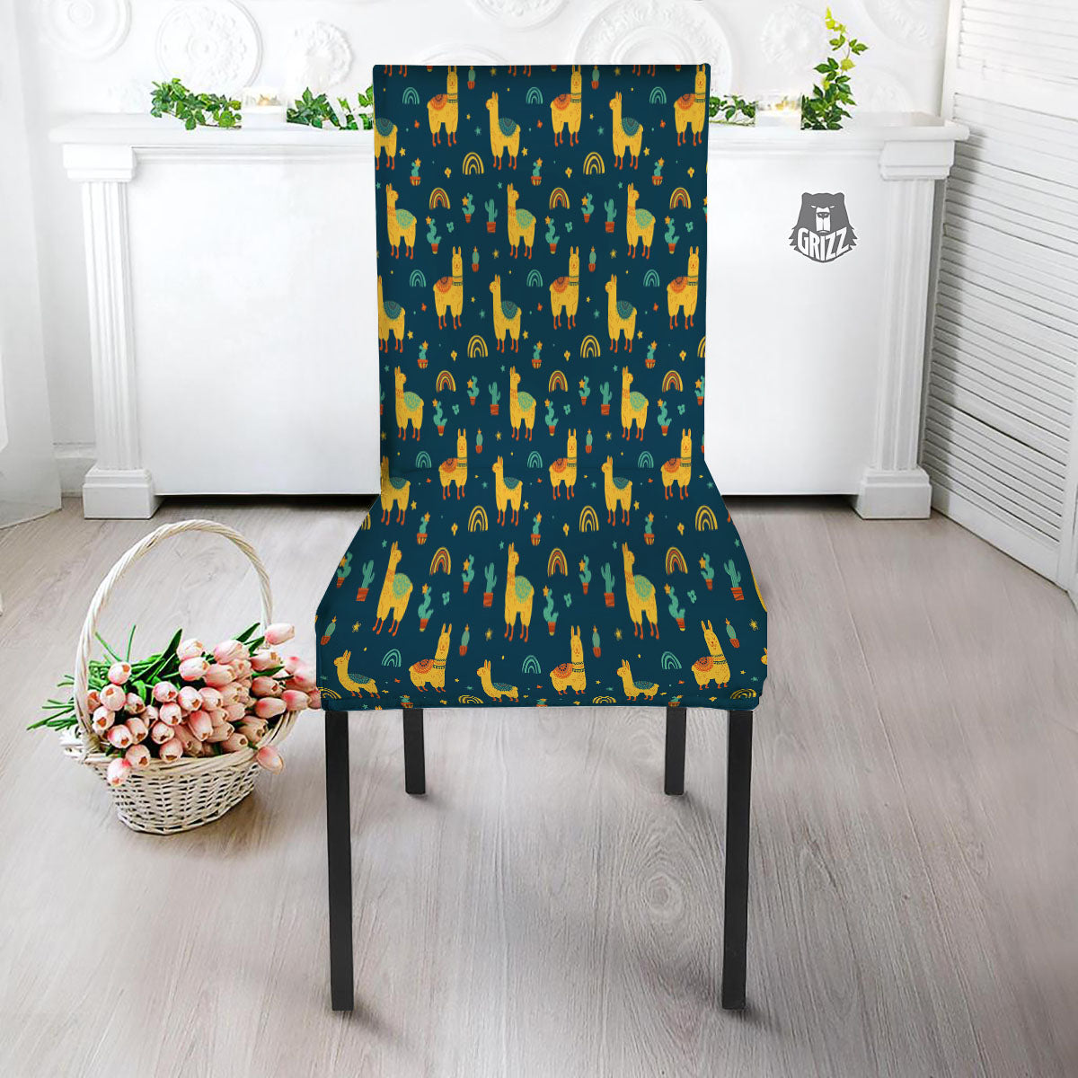 Llama And Cute Cactus Print Pattern Dining Chair Slipcover-grizzshop