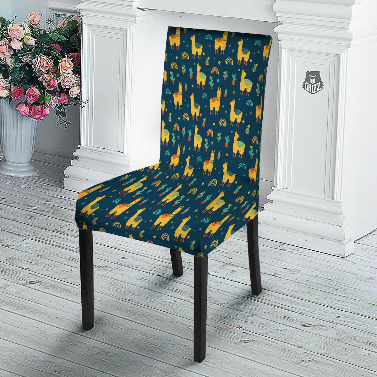 Llama And Cute Cactus Print Pattern Dining Chair Slipcover-grizzshop