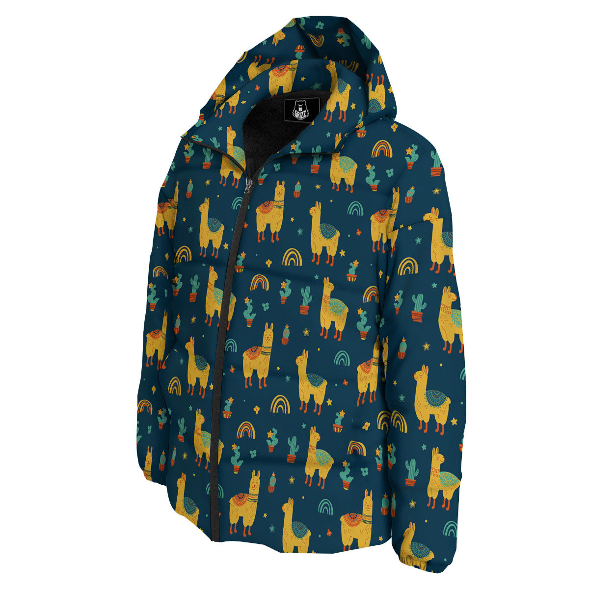 Llama And Cute Cactus Print Pattern Down Jacket-grizzshop