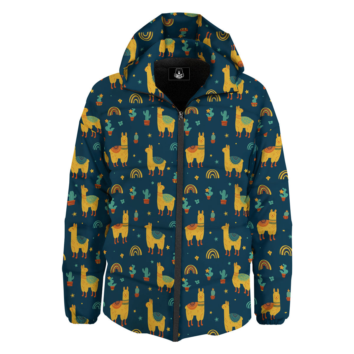 Llama And Cute Cactus Print Pattern Down Jacket-grizzshop