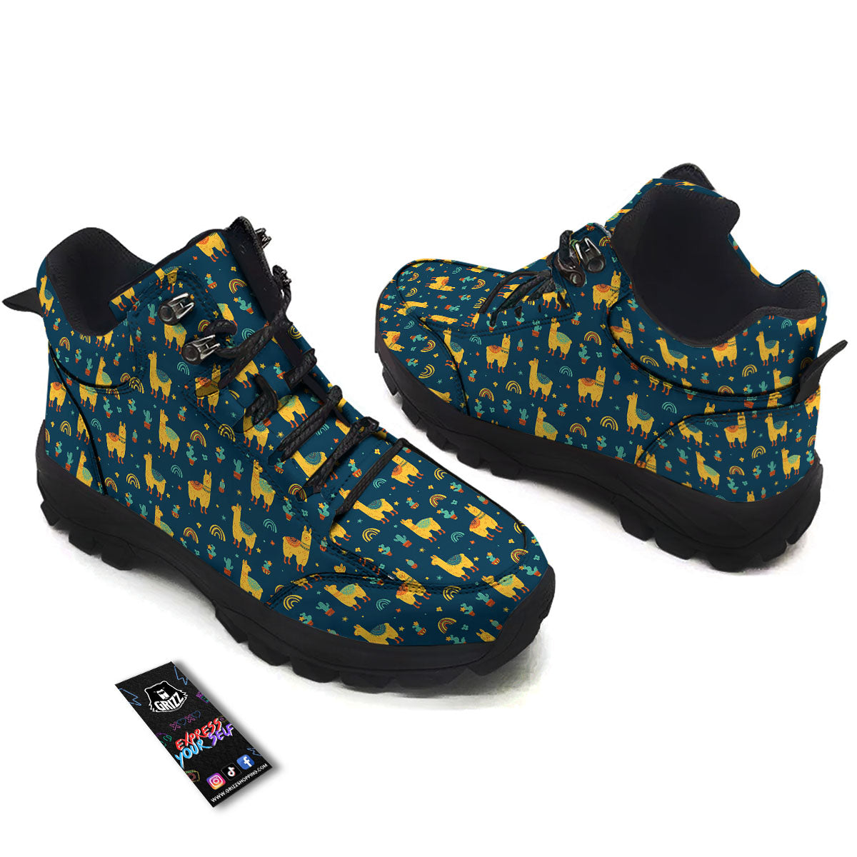 Llama And Cute Cactus Print Pattern Hiking Shoes-grizzshop