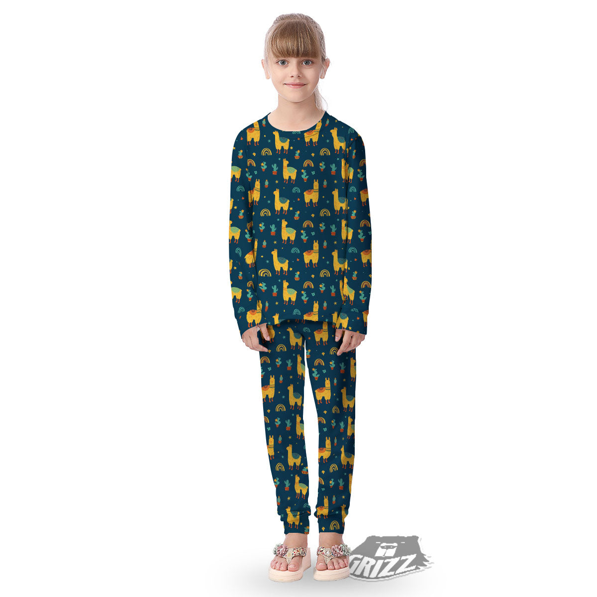Llama And Cute Cactus Print Pattern Kid's Pajamas-grizzshop