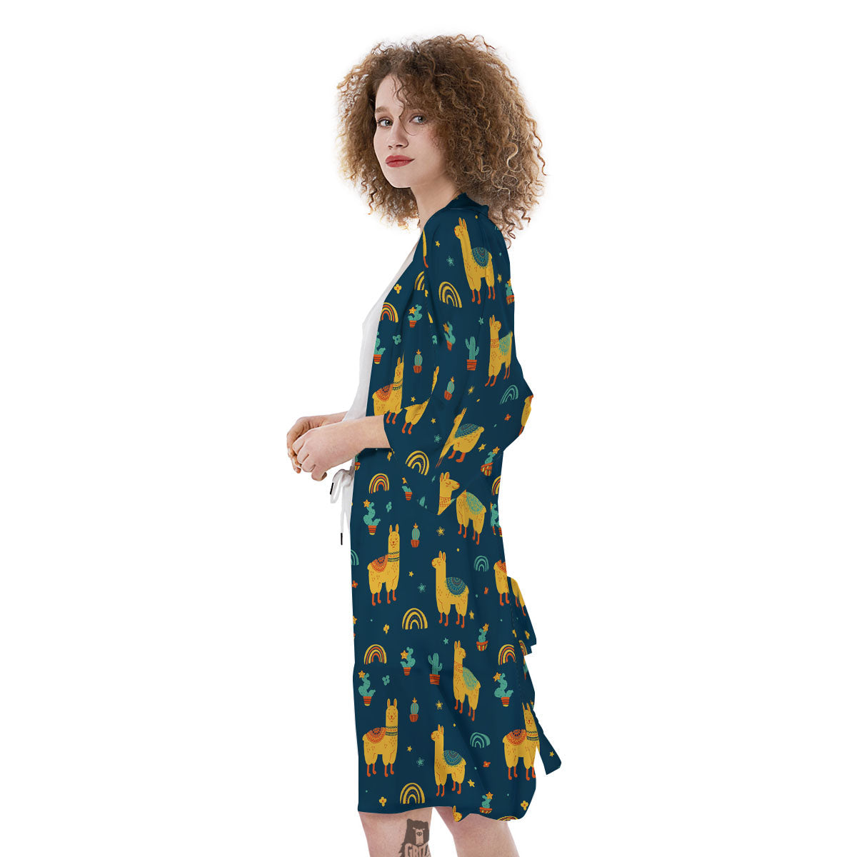 Llama And Cute Cactus Print Pattern Kimono-grizzshop