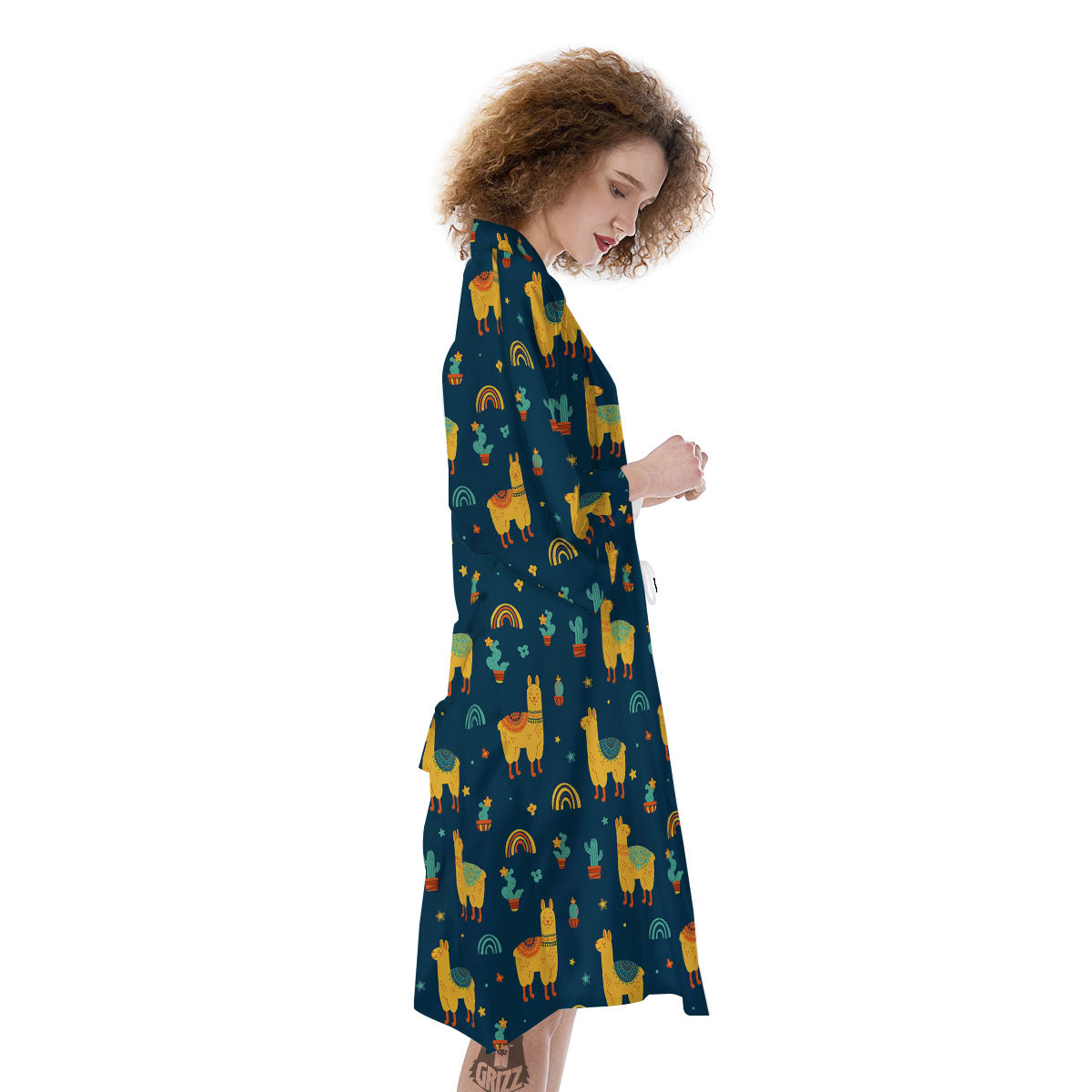 Llama And Cute Cactus Print Pattern Kimono-grizzshop