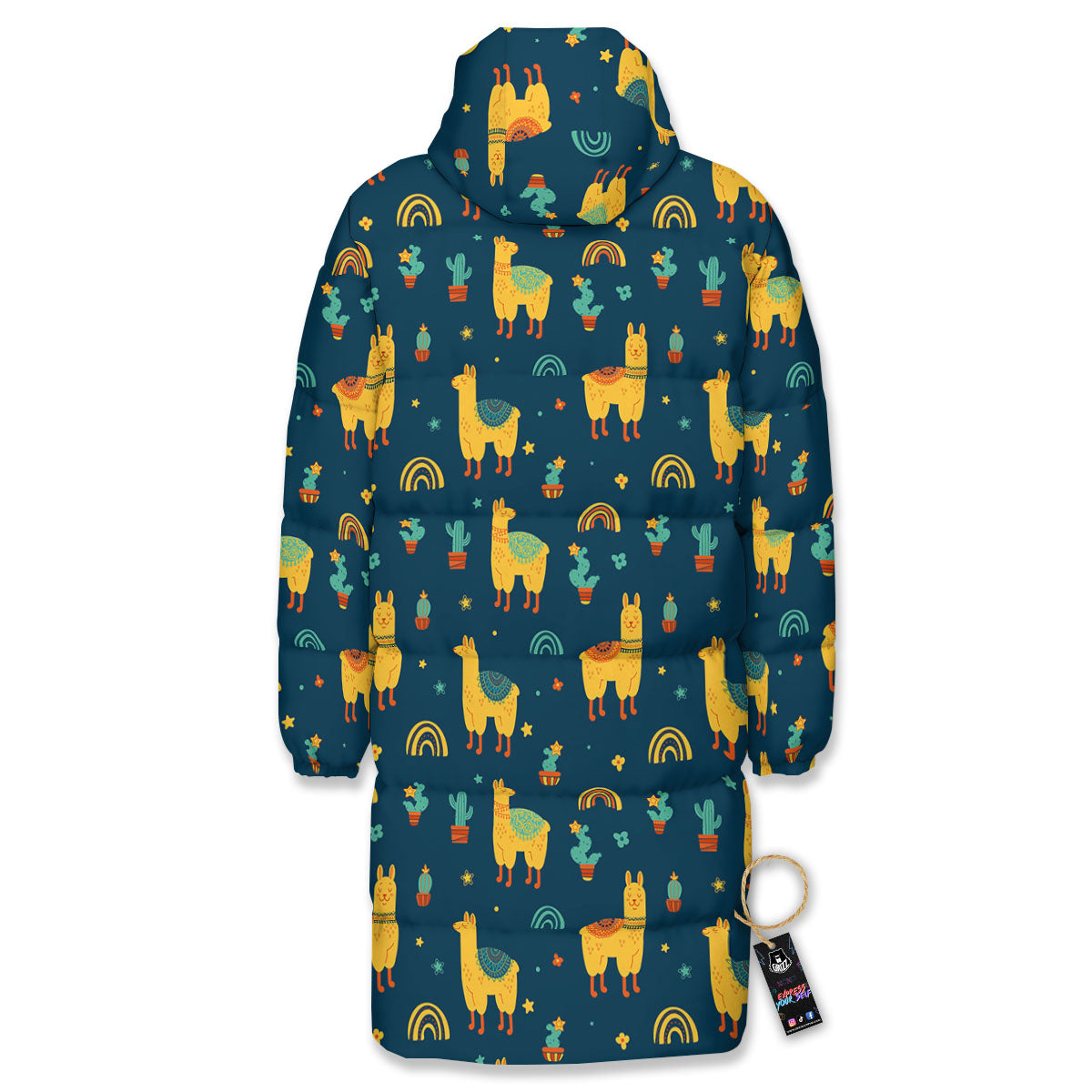 Llama And Cute Cactus Print Pattern Long Down Jacket-grizzshop