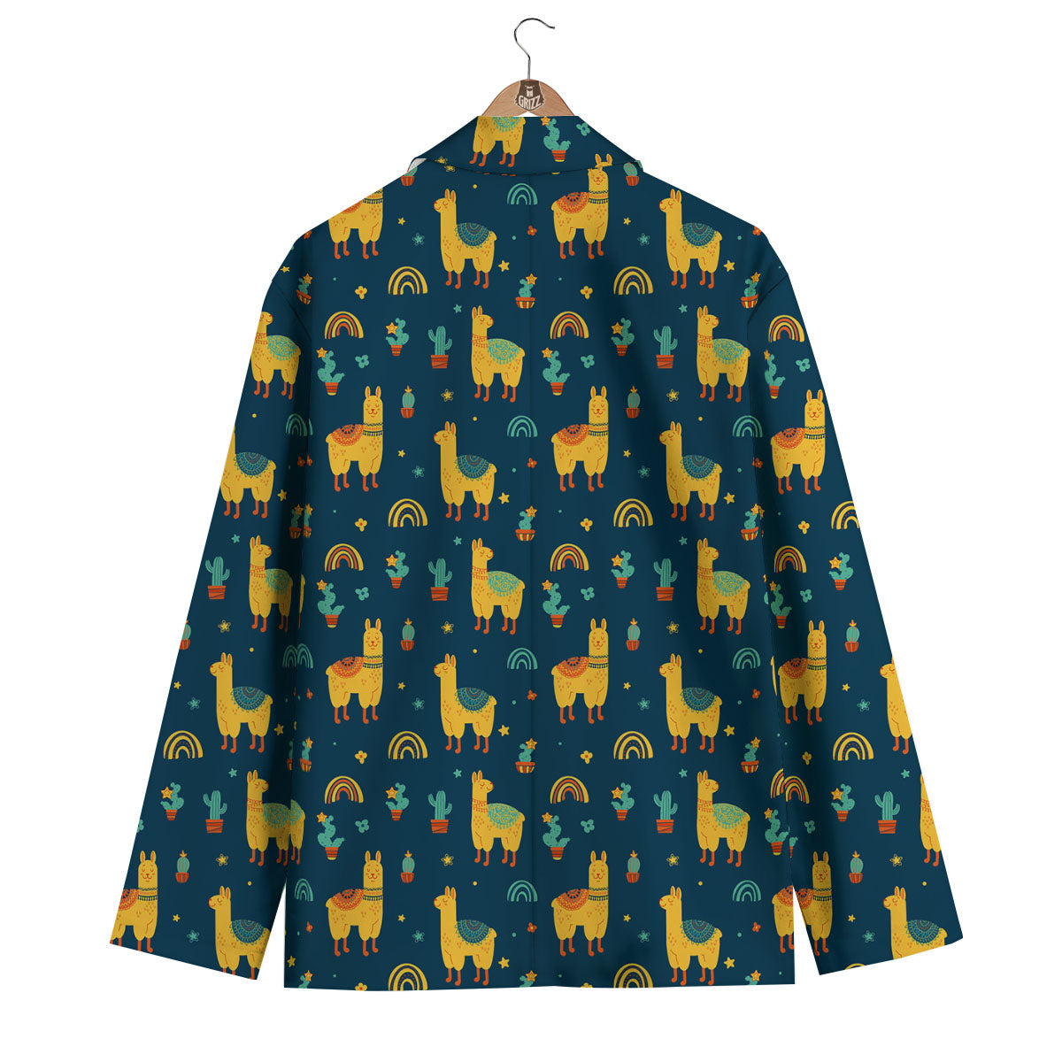 Llama And Cute Cactus Print Pattern Men's Blazer-grizzshop