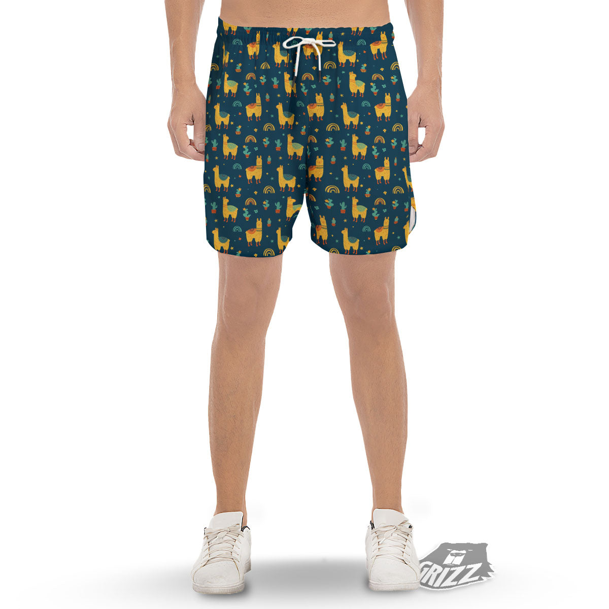Llama And Cute Cactus Print Pattern Men's Gym Shorts-grizzshop