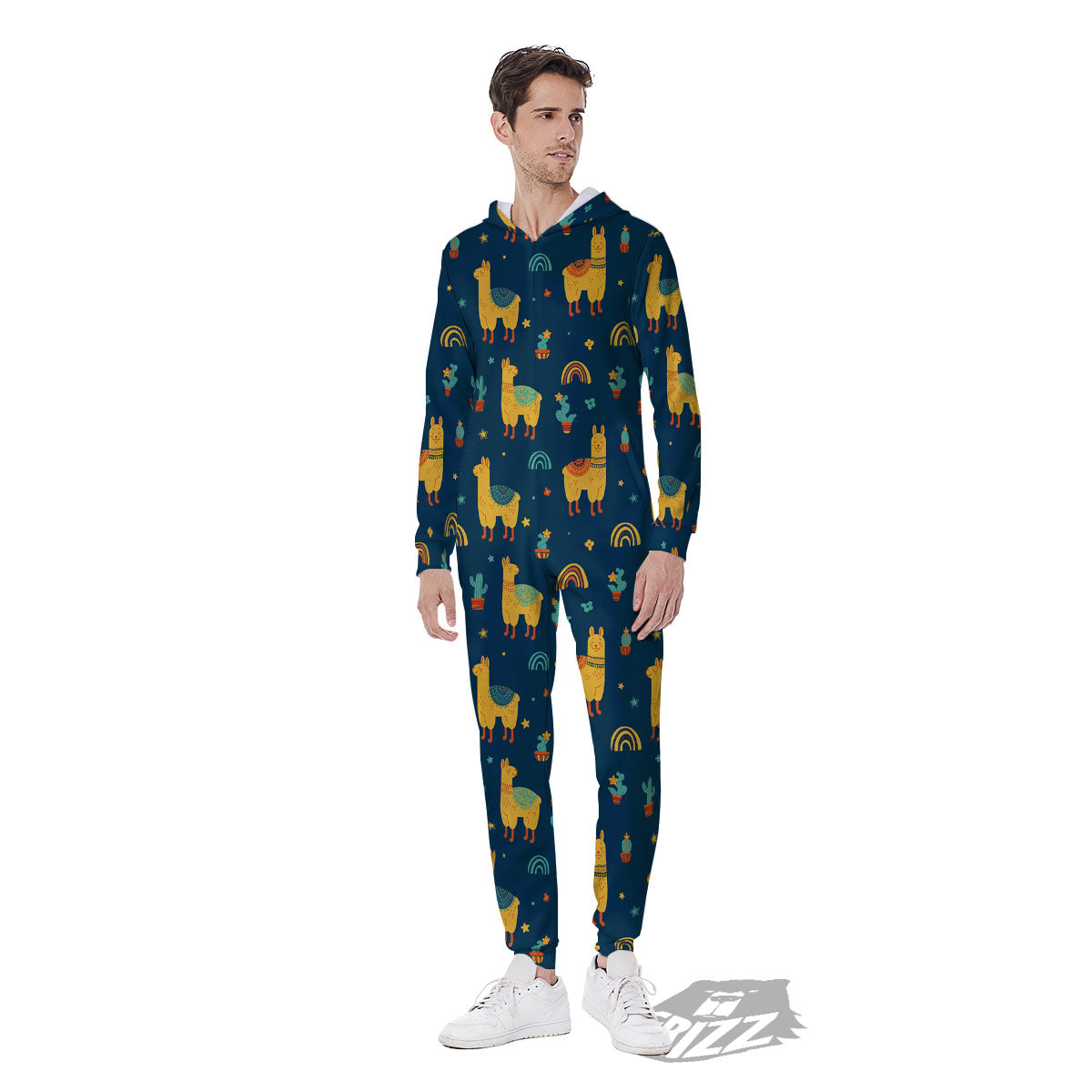 Llama And Cute Cactus Print Pattern Men's Jumpsuit-grizzshop