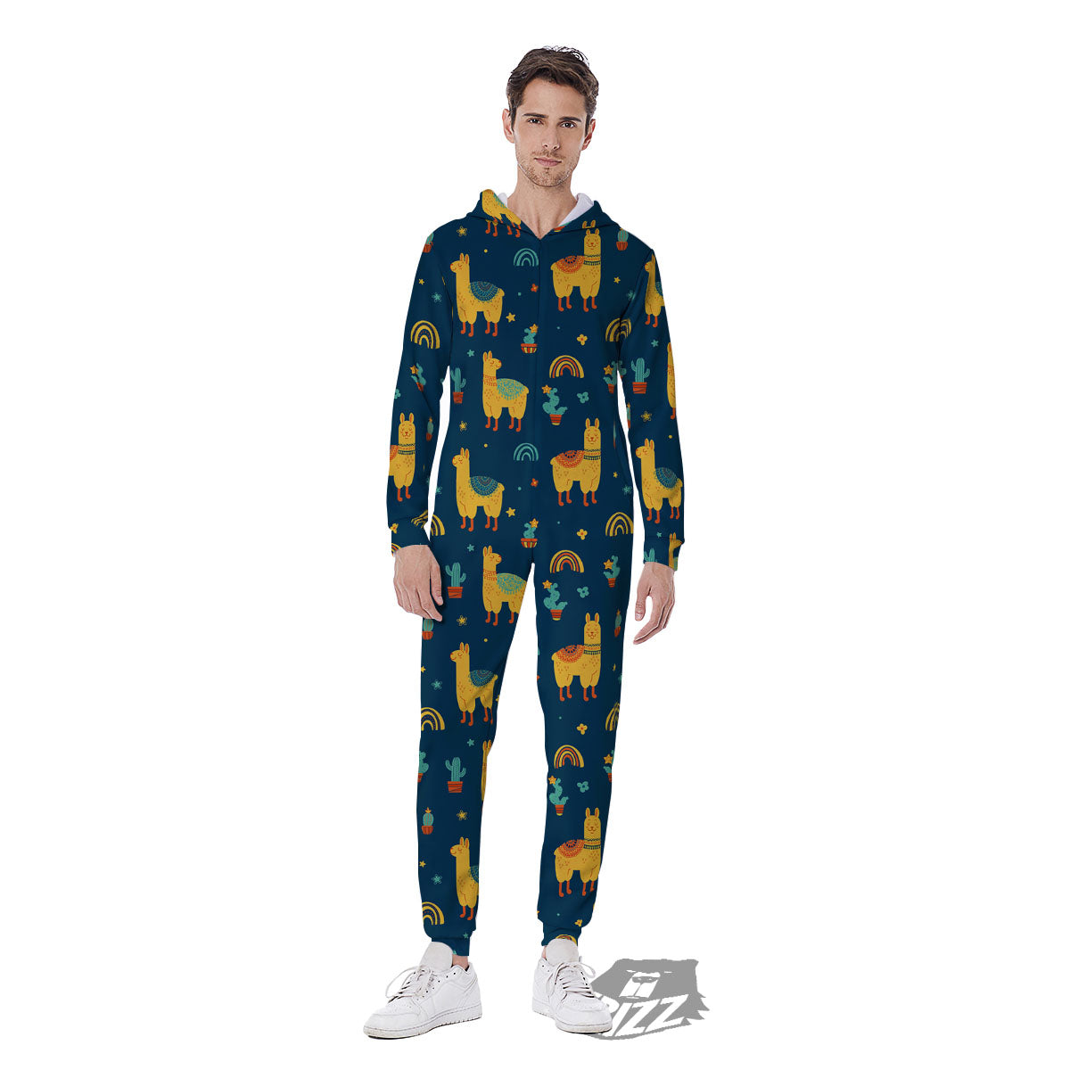Llama And Cute Cactus Print Pattern Men's Jumpsuit-grizzshop